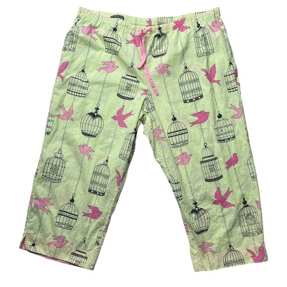 Nick & Nora Green Birds and Birdcage Print Pajama Top and Bottom Set XXL Cotton - Picture 5 of 7